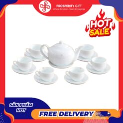 Bộ trà quai lượn men trắng Bát Tràng
