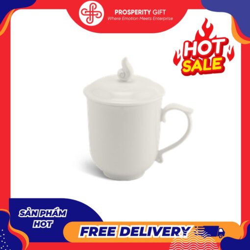 White peony ceramic cup