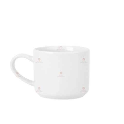 Short round white ceramic cup with C handle
